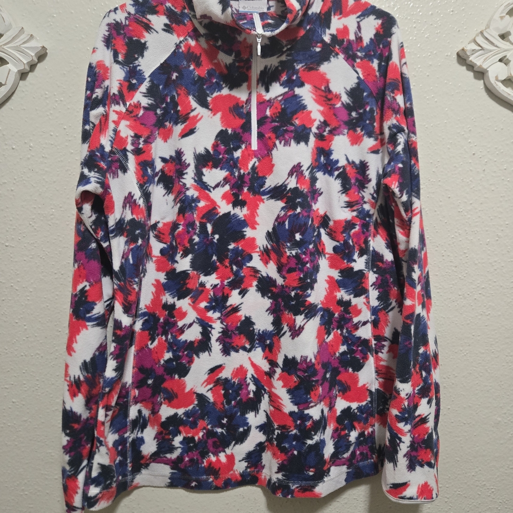 Columbia Women's2XL Lightweight Fleece Red White Blue Abstract Print Quarter Zip